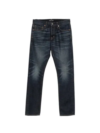Tom Ford Jeans With Belt Loops And Logo Patch In Blue