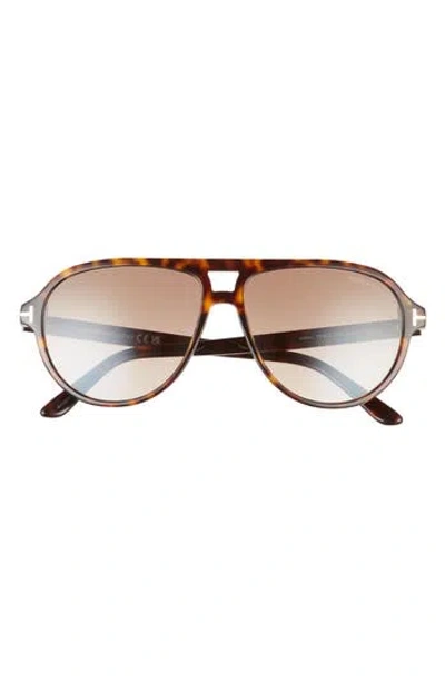 Tom Ford Jeffrey 59mm Gradient Pilot Sunglasses In Dark Havana/gradient Brown