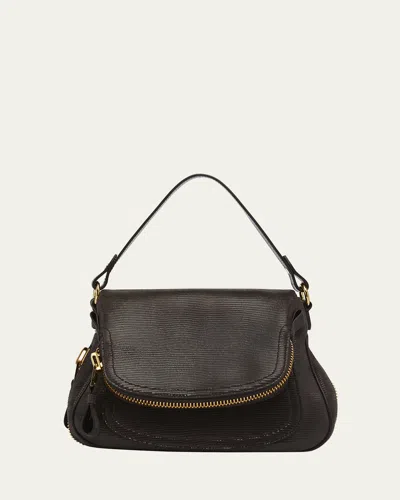 Tom Ford Jennifer Medium Shoulder Bag In Lizard-embossed Leather In Chocolate