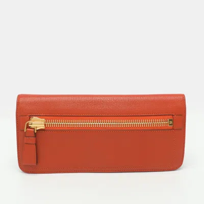 Pre-owned Tom Ford Jennifer Orange Leather Clutch