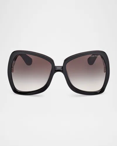Tom Ford Jerry Butterfly Acetate Sunglasses In Sblk/smkg