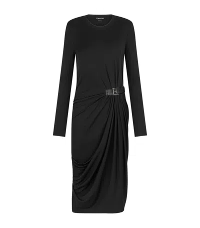 Tom Ford Jersey Belted Midi Dress In Black