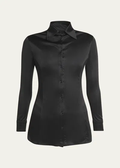 Tom Ford Jersey Fitted Button Down Blouse In Black