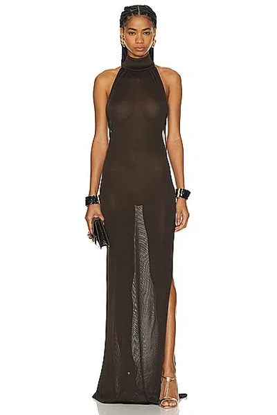 Tom Ford Jersey Halterneck Dress In Chocolate Brown