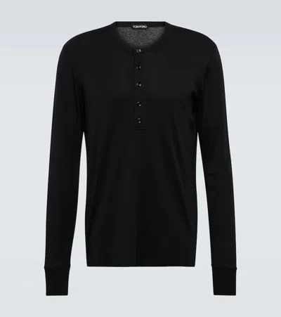 Tom Ford Cotton Stretch Rib Henley T-shirt In Black