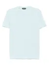 Tom Ford Mens Brand-embroidery Crewneck Woven T-shirt Glass Blue