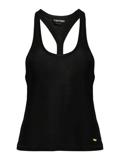 Tom Ford Silk Racerback Scoop Neck Tank Top In Black