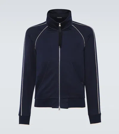 Tom Ford Jersey Track Jacket In Ink Blue