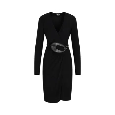 Tom Ford Jersey Wrap Black Viscose Midi Dress