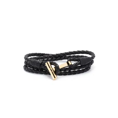Tom Ford T-logo Braided Bracelet In Black
