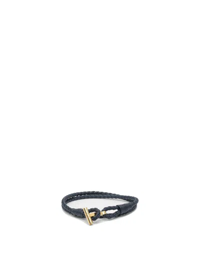Tom Ford T-bar Braided Leather Bracelet In Blue