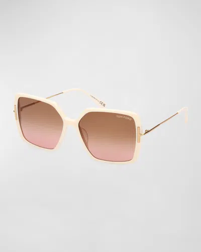 Tom Ford Joanna Amber Acetate Butterfly Sunglasses In Neutral