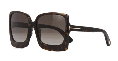 Pre-owned Tom Ford Joanna Ft 1039 Dark Havana And Gold/brown Shaded (52f) Sunglasses