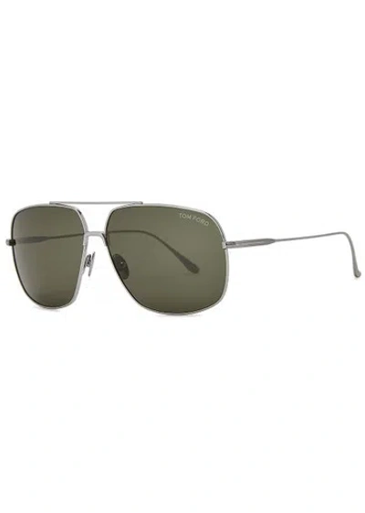 Tom Ford John Gold-tone Aviator-style Sunglasses In Green