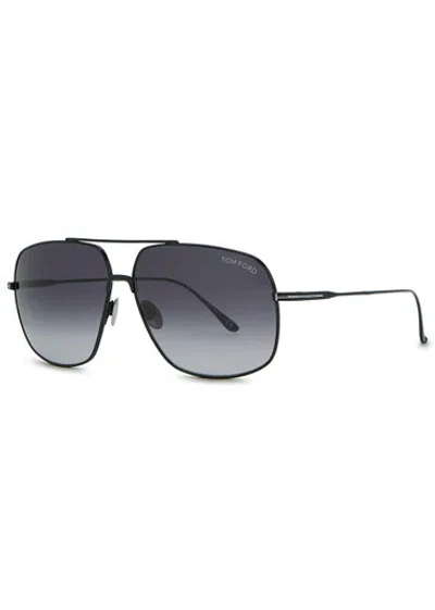 Tom Ford John Gold-tone Aviator-style Sunglasses In Black