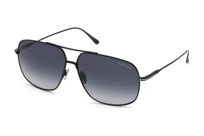 Pre-owned Tom Ford John Navigator Sunglasses Black/blue (ft0746-01w-62)