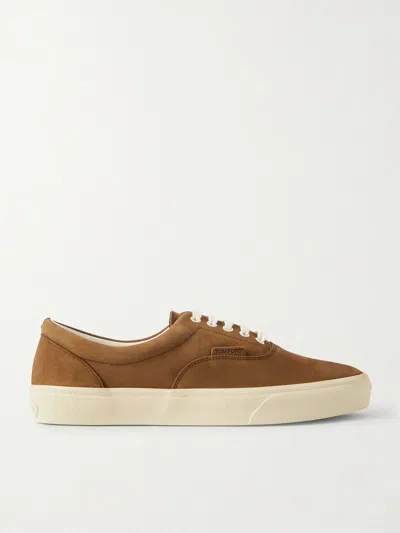 Tom Ford Jude Sneaker Low Top Suede Sole Branding In Brown