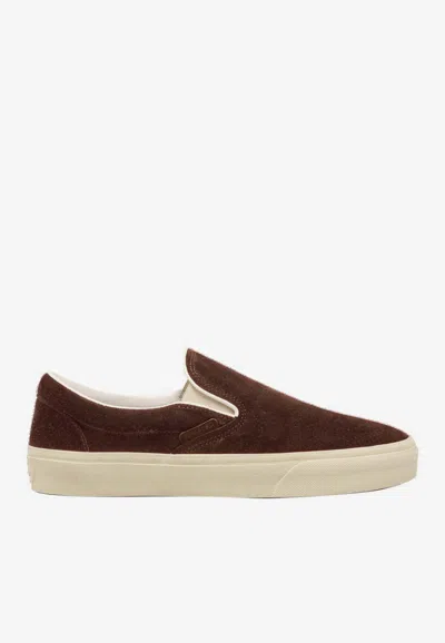 TOM FORD JUDE PERFORATED SUEDE SLIP-ON SNEAKERS