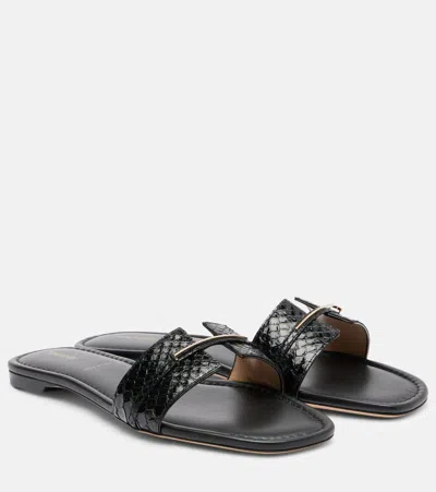 Tom Ford Julianne Croc-effect Leather Slides In Black