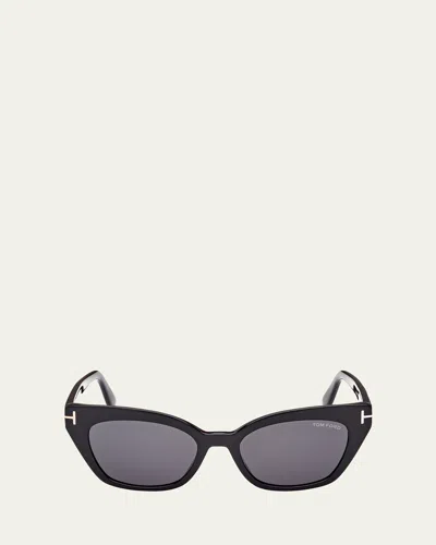 Tom Ford Juliette Acetate Cat-eye Sunglasses In Shiny Blacksmoke