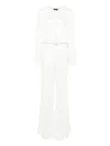 Tom Ford Tie Neck Long Sleeve Cady Jumpsuit In White
