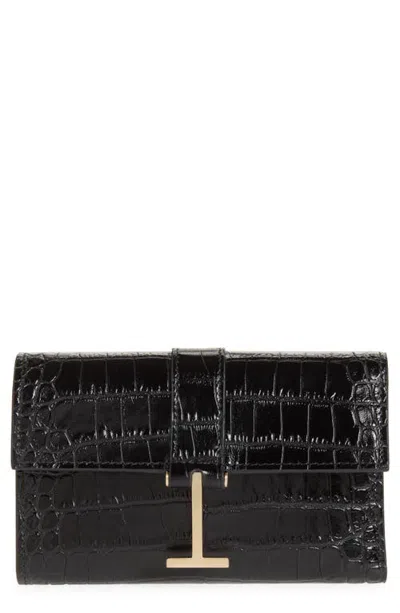 Tom Ford Kara Croc Embossed Leather Compact Wallet In Black