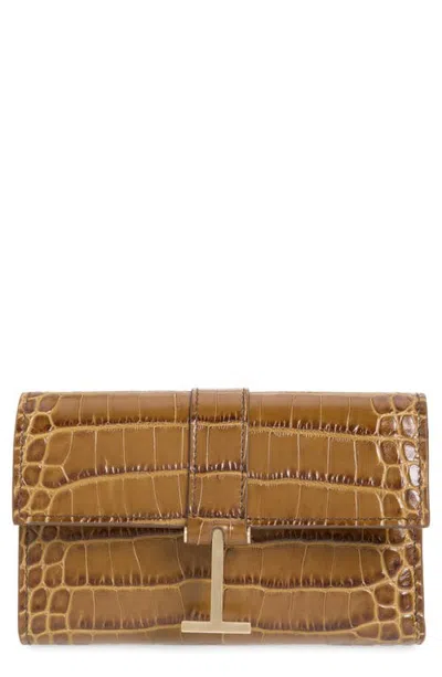 Tom Ford Kara Croc Embossed Leather Compact Wallet In Cinnamon