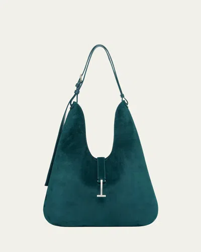 Tom Ford Kara Medium Hanging T Suede Hobo Bag In Green