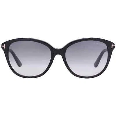 Pre-owned Tom Ford Karmen Smoke Gradient Oval Ladies Sunglasses Ft0329 01b 57 In Gray