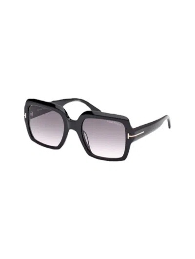 Tom Ford Kaya Beveled Acetate Square Sunglasses In Shiny Black