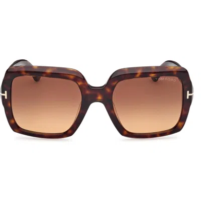 Tom Ford Kaya 54mm Square Sunglasses In Shiny Dark Havana/brown