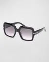 Tom Ford Kaya Beveled Acetate Square Sunglasses In Shiny Black
