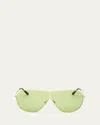 Tom Ford Keating 71mm Oversize Pilot Sunglasses In Srgld/grn