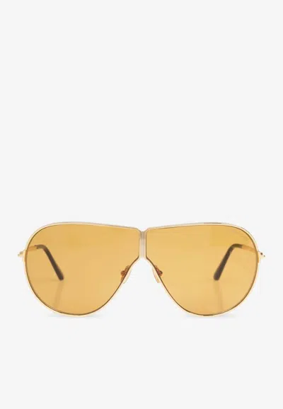Tom Ford Keating Oversized Aviator Sunglasses In Yellow