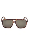 Tom Ford Men's Kemp Acetate Rectangle Sunglasses In Havana/t Logo/green Lenses