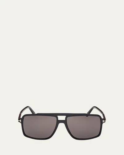 Tom Ford Kemp Aviator Sunglasses In Shiny Black/smoke