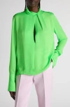 Tom Ford Keyhole Cutout Washed Silk Georgette Top In Green