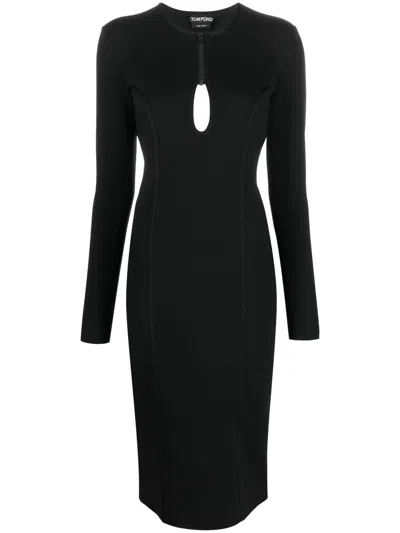 Tom Ford Black Stretch Jersey Midi Dress With Cut-out In Nero