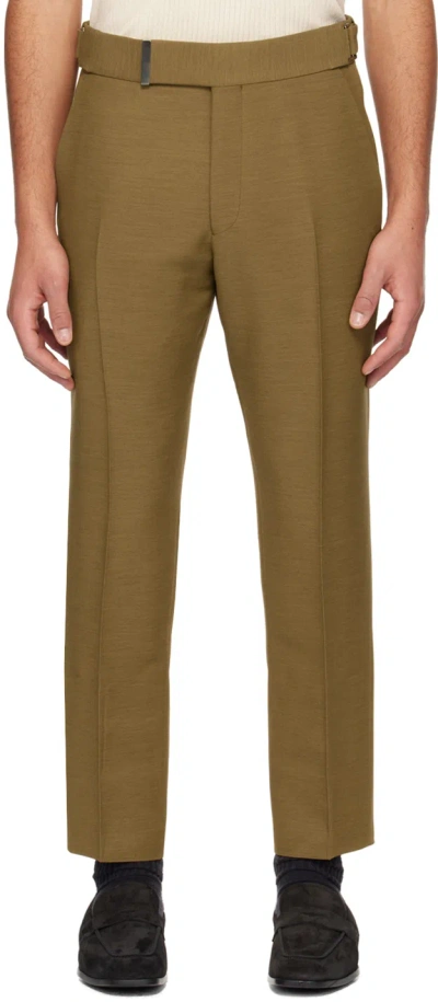 Tom Ford Khaki Belted Trousers In Khaki Brown