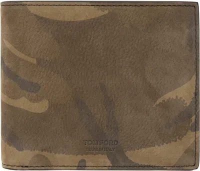 Tom Ford Khaki Camo Nubuck Classic Bifold Wallet In Military Green Camo
