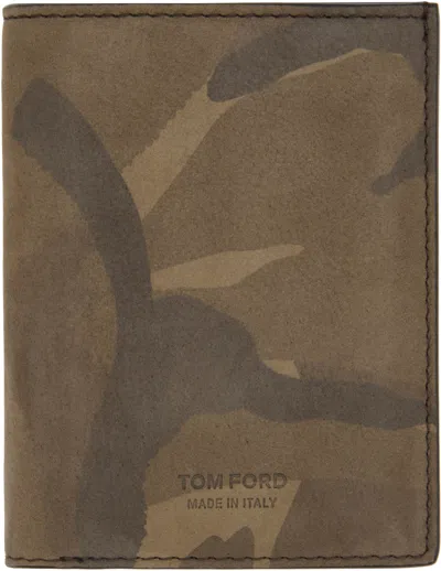 Tom Ford Khaki Camo Nubuck Folding Card Holder