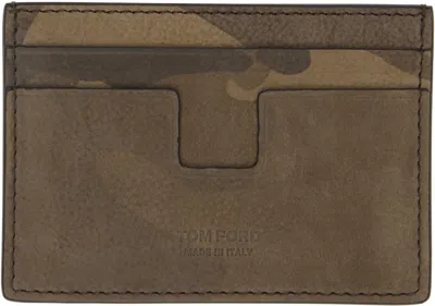 Tom Ford Khaki Camo Nubuck Money Clip Card Holder