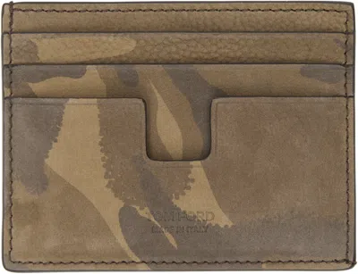 Tom Ford Khaki Camo Nubuck T Line Card Holder In Military Green Camo