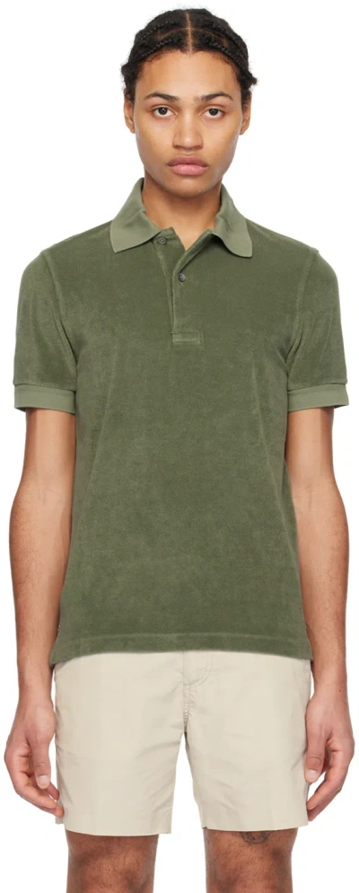 Tom Ford Logo-embroidered Cotton-blend Terry Polo Shirt In Green