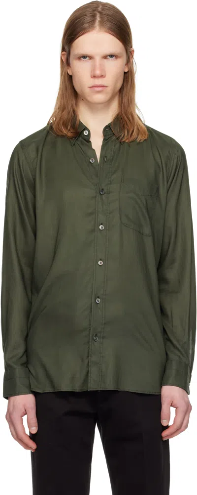Tom Ford Khaki Fluid Gabardine Slim Fit Shirt In Brown