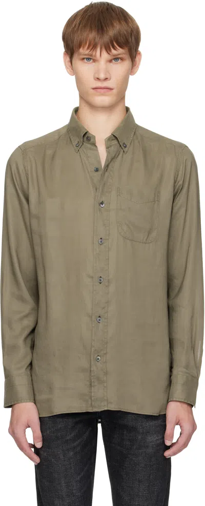 Tom Ford Khaki Gabardine Slim Fit Shirt In Brown