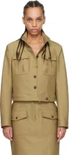 Tom Ford Khaki Stand Collar Cropped Safari Jacket In Fg510 Khaki Green