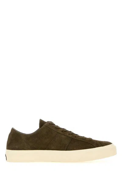 Tom Ford Khaki Suede Cambridge Sneaker In Green