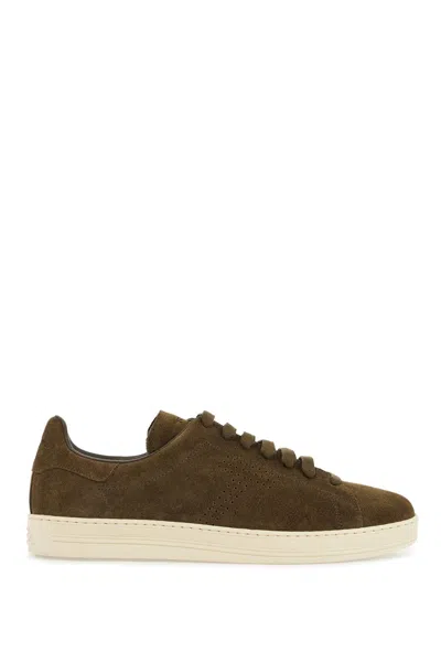 Tom Ford Khaki Suede Low Top Sneakers With Rubber Sole In Military + Cream (khaki)