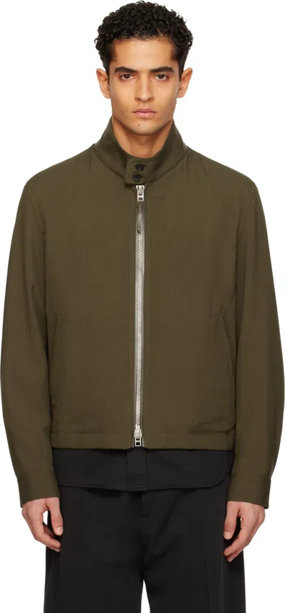 Tom Ford Khaki Wool Cashmere Silk Reps Harrington Jacket In Green